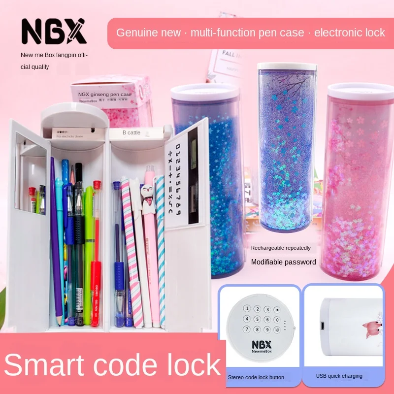 Pencil Case Code Lock Pen Box NBX Password Pencil Case Large Capacity Stationery Box Multi-Function Cylindrical Pencil Box