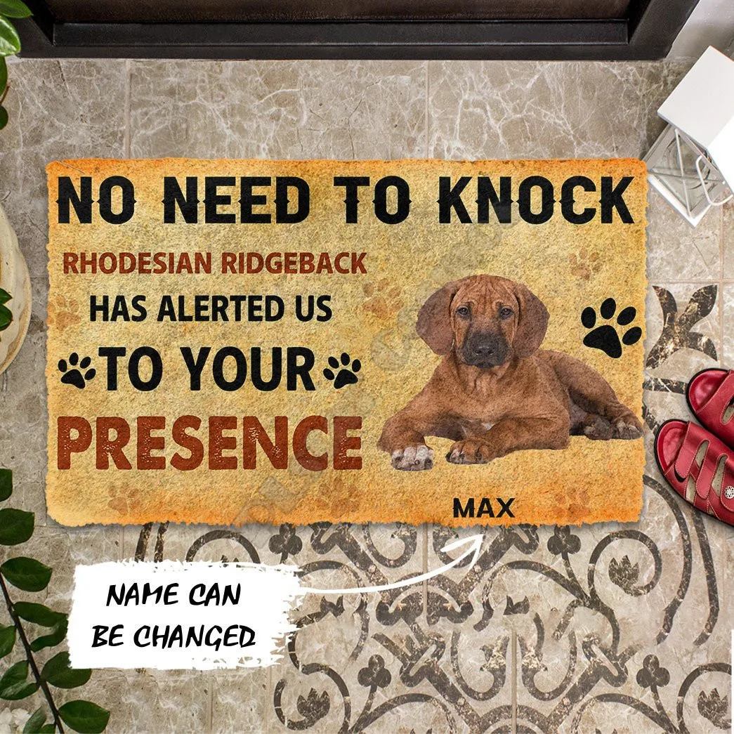 3D No Need To Knock Rhodesian Ridgeback Dog Custom Name Doormat Indoor Doormat Non Slip Door Floor Mats Decor Porch Doormat