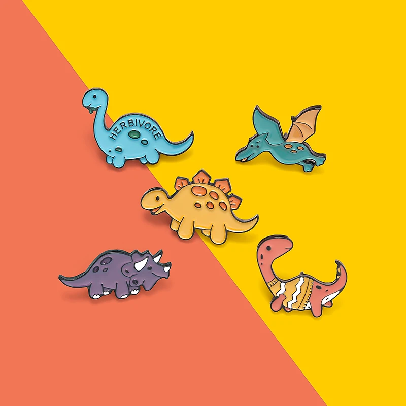 Custom Herbivore Dinosaur Park Enamel Pins Adventure Brooches Bag Clothes Lapel Pin Beast Badge Jewelry Gifts for Kids Friends