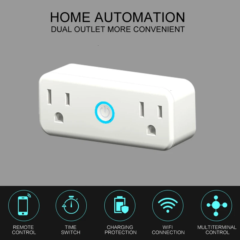 Mini WiFi Smart Socket US Standard Dual Outlet Wall Switch Plug Work with Amazon Alexa Google Home Voice Control  Socket