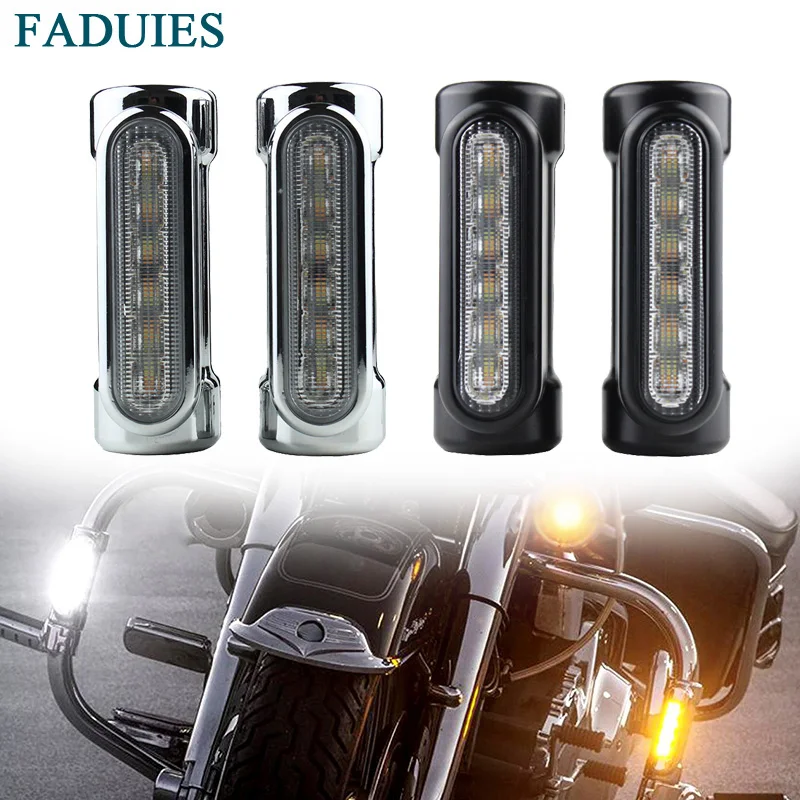 Motorcycle Highway Bar Switchback Driving Light White DRL With turn Amber For Harley Motorcycle Touring Bikes Crash Bars