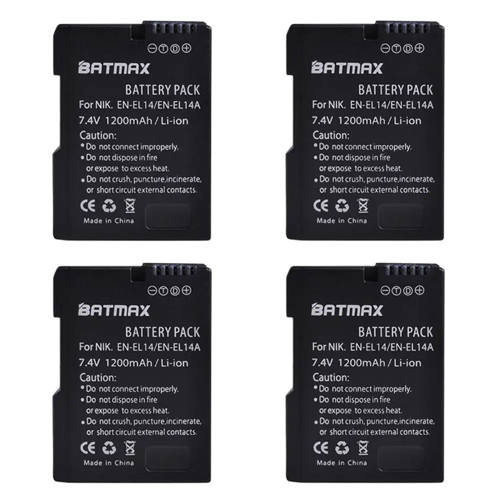 4X EN-EL14 EN EL14 Battery Bateria + LED Bulit-in USB Dual Charger MH-24 for Nikon D3100 D5200 DF P7000 P7100 P7200 P7700 P7800