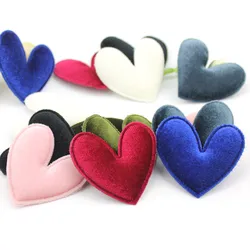 28Pcs 4.5cm Flannelette Heart Shape Padded Appliques For Children Crafts BB Clip DIY Hairpin Velvet Decor Headwear Accessoires