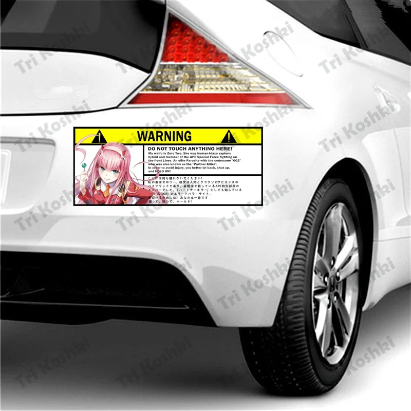 Tri Koshki KCS167 Darling In The Franxx Zero Two Anime Warning don not touch Car Sticker PVC Colorful Decals Sticker on Car