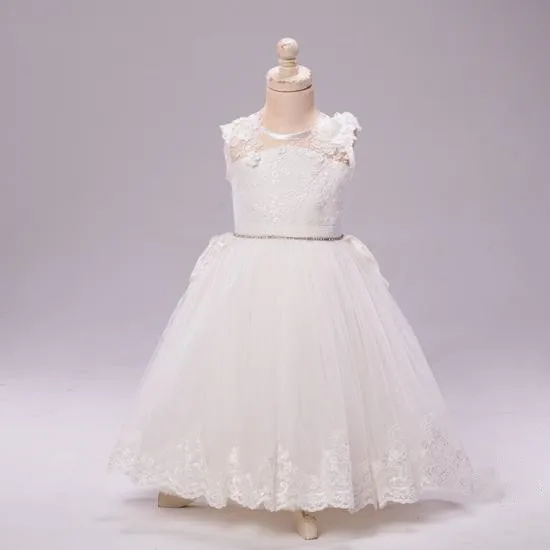 Elfenbein Applique Spitze Kleinkind Mädchen Taufe Kleid Infant Prinzessin Party Kleid Für Mädchen Blume Mädchen Kleid