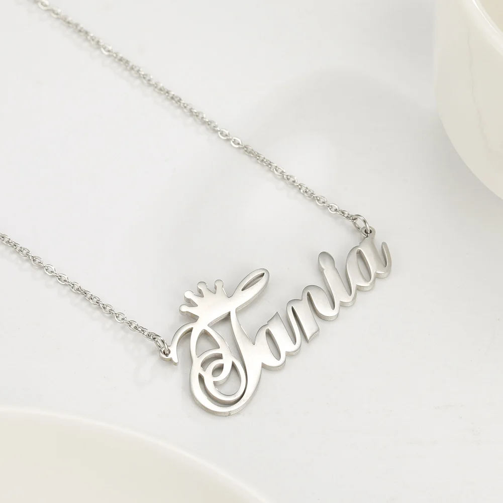 Sipuris Personalisierte Namenskette mit Krone aus Edelstahl für Damen und Herren, Maßgefertigter Schmuck, Geschenk für Freundin – Detail 11