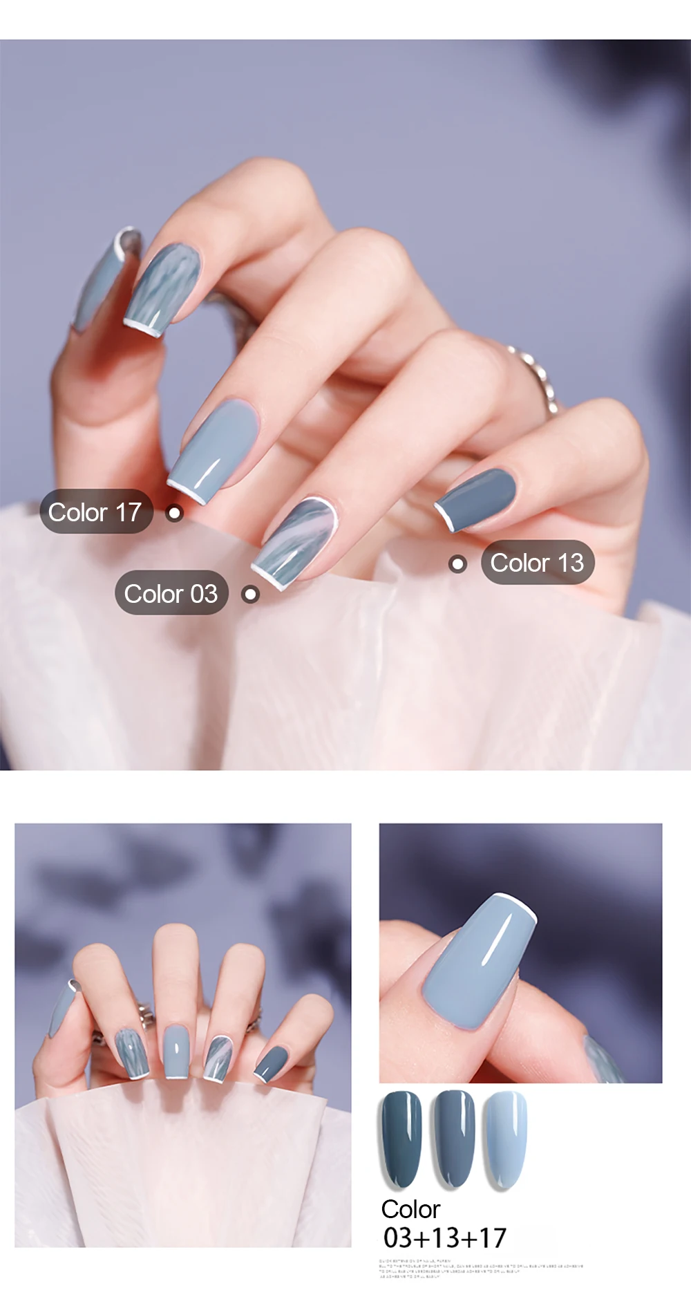 Vendeeni 18 Farben Blau Cyan Gel-Nagellack Semi-Permanent UV LED Soak-Off Gel-Lack Grau Kühle Farbe Gel-Lack für Nagelkunst – Detail 5