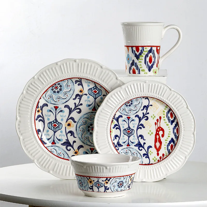 

European and American Japanese ceramic plate creative embossed irregular flat steak plate