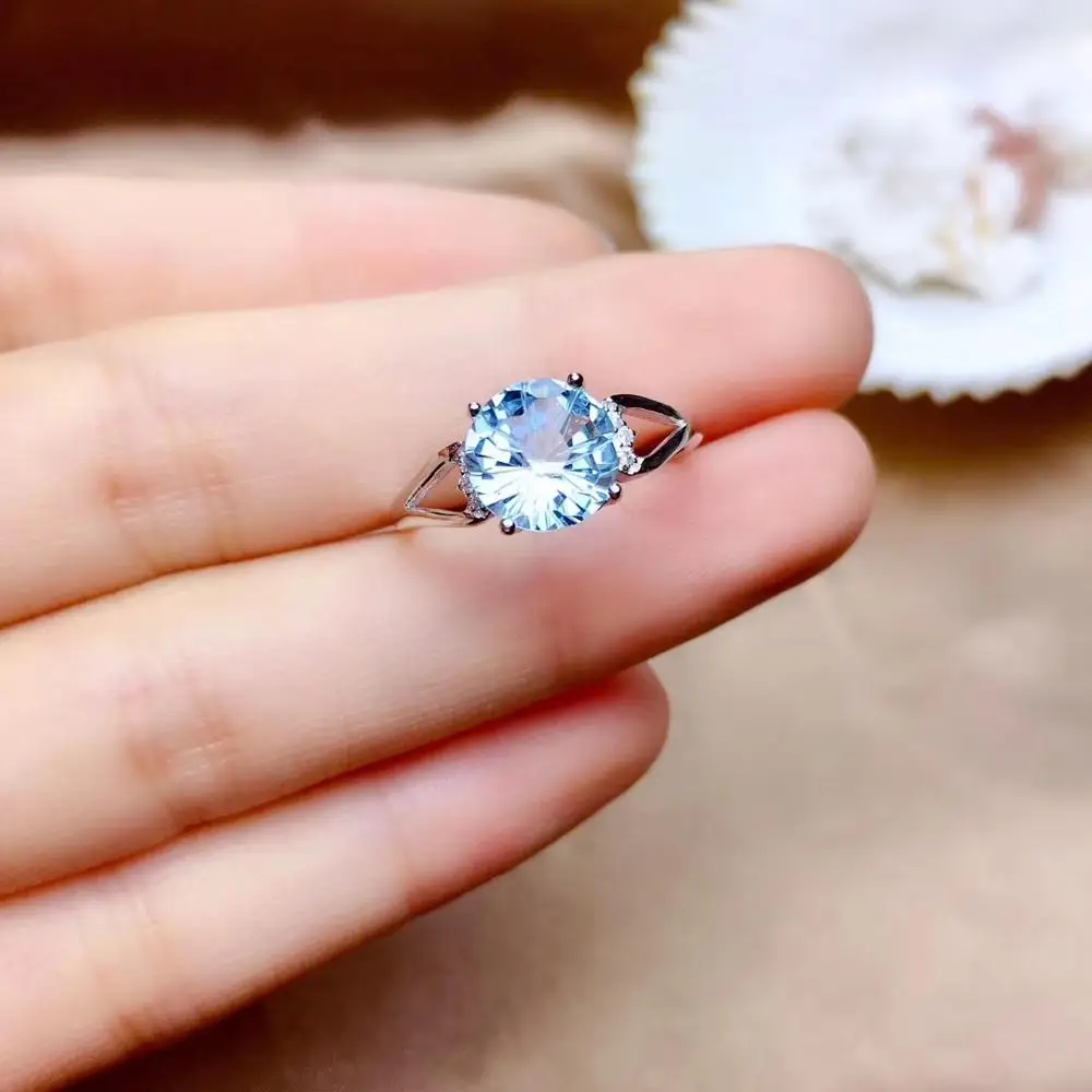 Newest natural Topaz Gemstone Ring blue color round natural gem certified  fireworks real 925 silver girl birthday gift