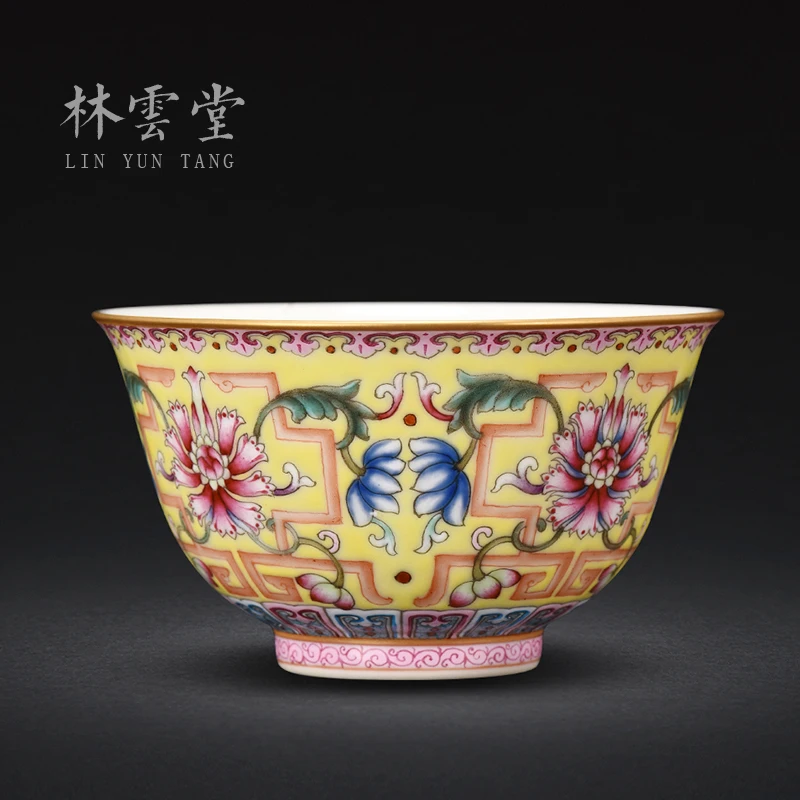 Lin Yuntang colored enamel master cup single cup kung fu tea cups jingdezhen high-grade sample tea cup