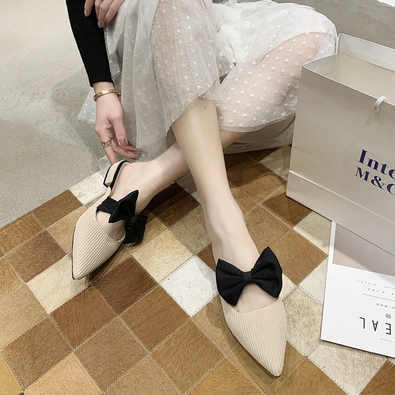 Female Shoes Cover Toe Butterfly-Knot Mules For Women 2023 Slippers Casual Square heel Loafers Slides Med New Luxury Pointed