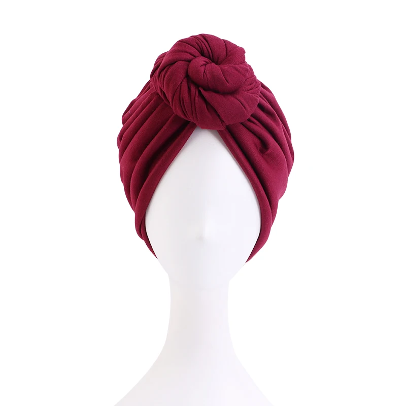 New Fashion Knotted Turban With Elastic Solid Color Lovely Doughnut Hat For Women Headscarf Outside Hair Accessories