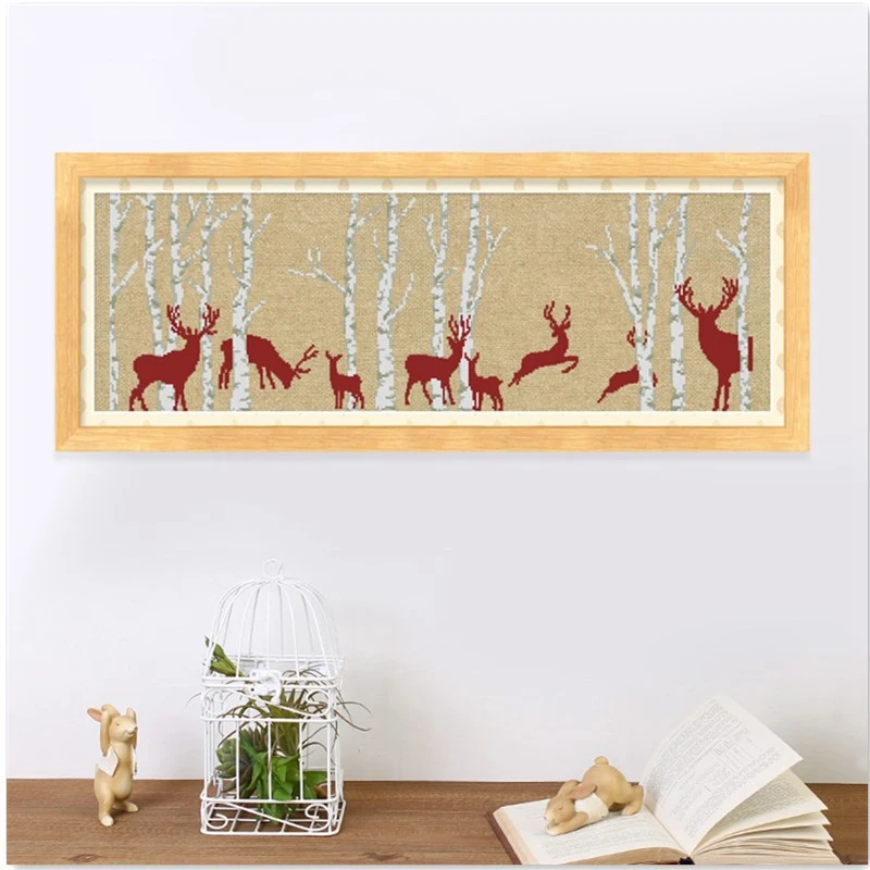 Christmas deer cross zestaw do szycia prosta drewniana zwierzątka leśna 14ct 11ct lniana płótno haft splot krzyżowy dmc