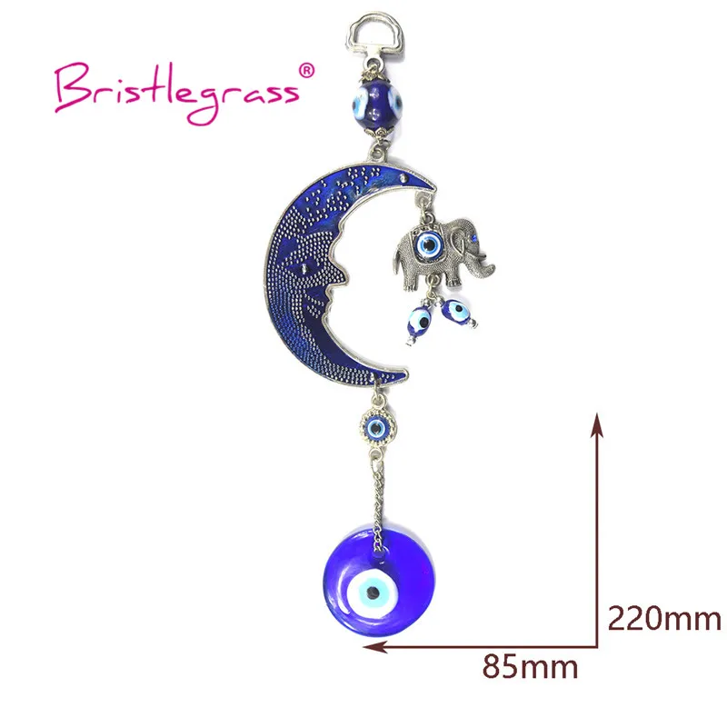 BRISTLEGRASS Turkish Blue Evil Eye Moon Elephant Amulet Lucky Charm Wall Hanging Pendant Pendulum Blessing Protection Home Decor
