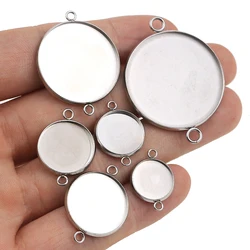 20pcs/lot Fit 6/8/10/12/14/16/18/20/25/30mm Two Holes Hanging Stainless Steel Cameo Cabochon Base Setting for DIY Jewelry Making