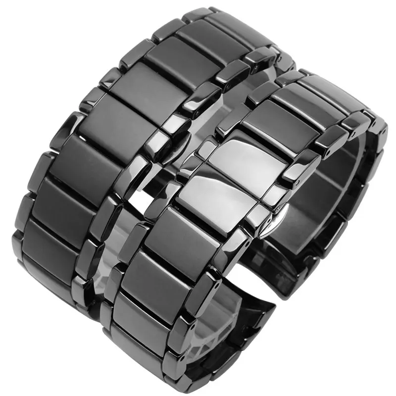 22mm 24mm Ceramic Watchband Black Wristband Glossy and Matting Bracelet for AR1451 1452 men's Watch Accessories