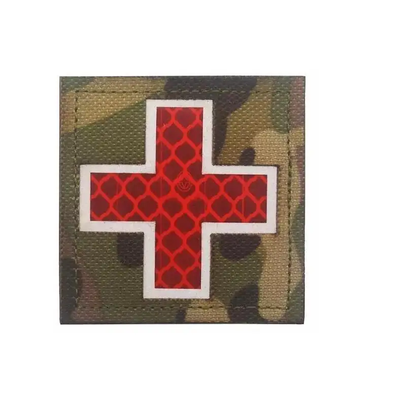 1PC 3D Embroidered Patch Cross Medical Assistant Red Chapter Reflective Sticker Clothes Backpack Hat Logo Glowing Luminous Badge