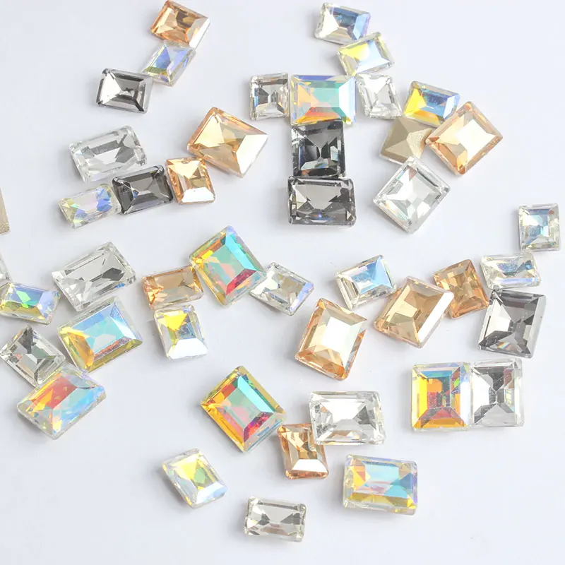 6X8/8X10mm Rectangular Nail Rhinestones Crystal Shiny 3D Strass Gem Stone Manicure Nail Art Decoration Charms Jewelry