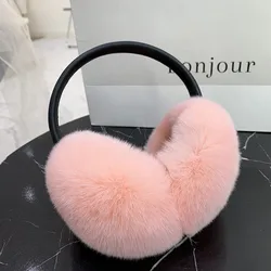 Ladies Russia Winter 100% Real Rex Rabbit Fur Men's  Warm Real Fur Earmuffs Plush Fluffy Ear Warmer Covers Boys Girls Earmuffs