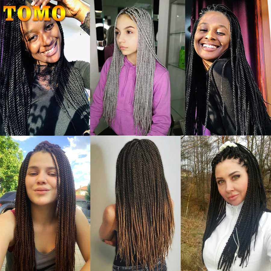 TOMOMO-extensões senegalesas do cabelo torção, trança sintética, fibra de baixa temperatura, tranças de crochê, Ombre, 14 ", 18", 22"