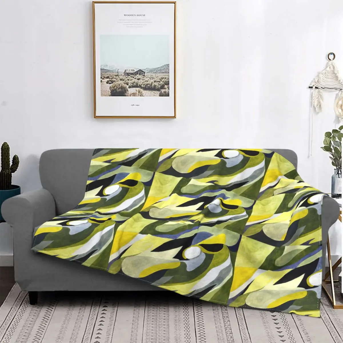 

Yellow Gray And Black Paint With Gray And Black Gouache Blankets Fleece Decoration Throw Blankets for Bedding Plush Thin Quilt