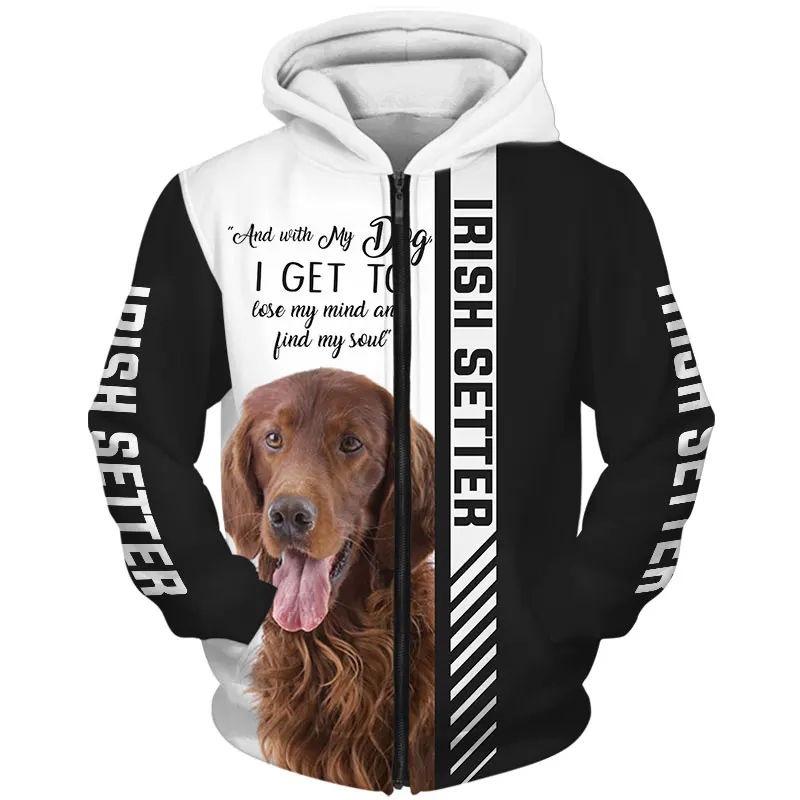 Dier Ierse Setter Hond 3Dprint Jas Mannen/Vrouwen Harajuku Hoodie Unisex Casual Streetwear Sweatshirt Trui Sudadera Hombre-1