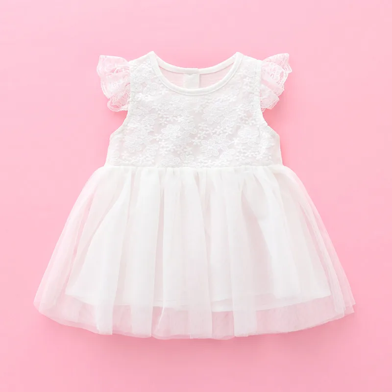 Newborn Baby Girl Dress Lace Petal Short Sleeve Summer Party Dresses Princess White Dress