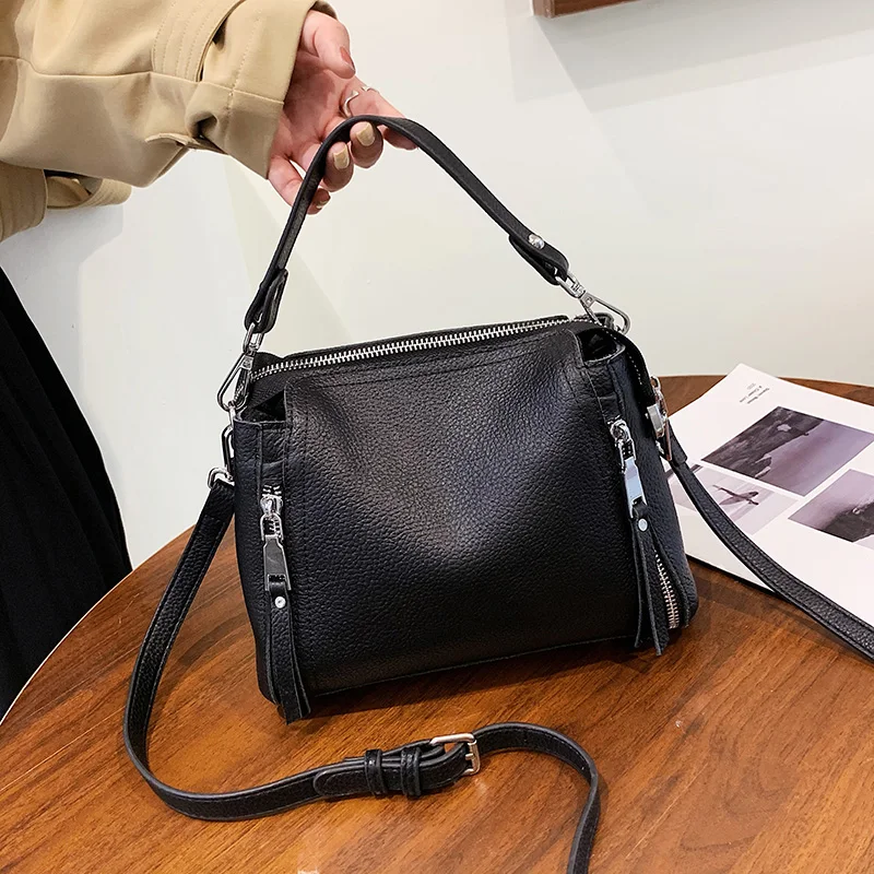 Women Handbag 100% Genuine Leather Shoulder bag Luxury Brand Small Bucket Bag High Quality Soft Cowhide Female Messenger Bag Sac