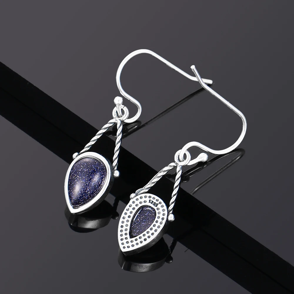 

Simple Style Water Drop Shape 6x9MM Blue Sandstone 925 Sterling Silver Dangle Earrings Women Jewelry Gift Dropshipping Wholesale