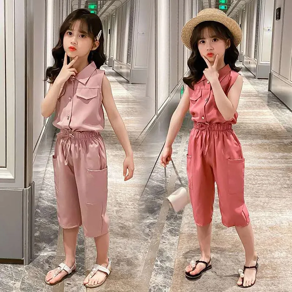 Summer Baby Girls Clothes Sets Sleeveless T-shirt + Pants 2PCS Fashion Children's Clothing Suits Kids Outfits 4 6 7 8 10 12 Year