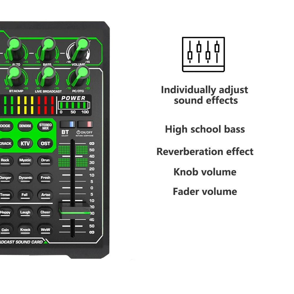 GAX-H11 Audio Mixer BT USB Headset Mic Karaoke Live Broadcast Sound Card Voice Controller for Smart Phone PC recording