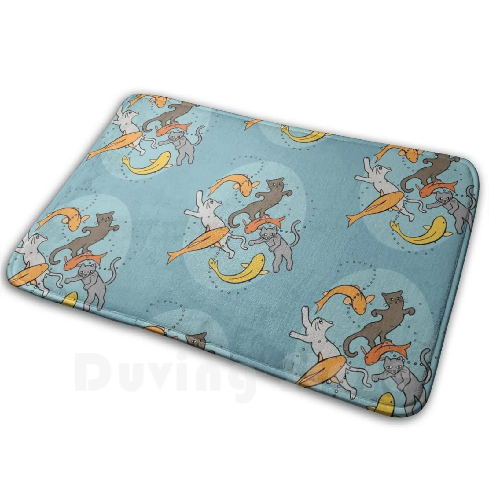 Kittens Swimming In Koi Pond With Fishes Carpet Mat Rug Cushion Soft Kitten Kittens Cat Cats Swim Swimming Fish Fishes