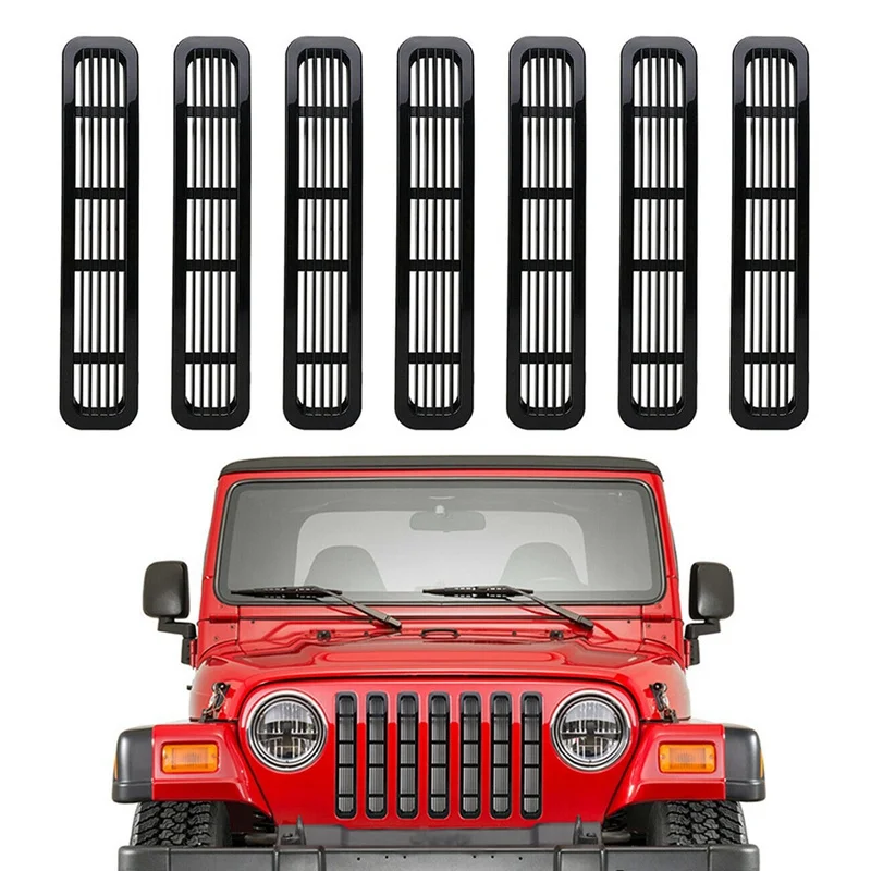 

Car ABS Front Grille Insert Cover Net Grill Trim Decoration Stickers for Jeep Wrangler TJ 1997-2006