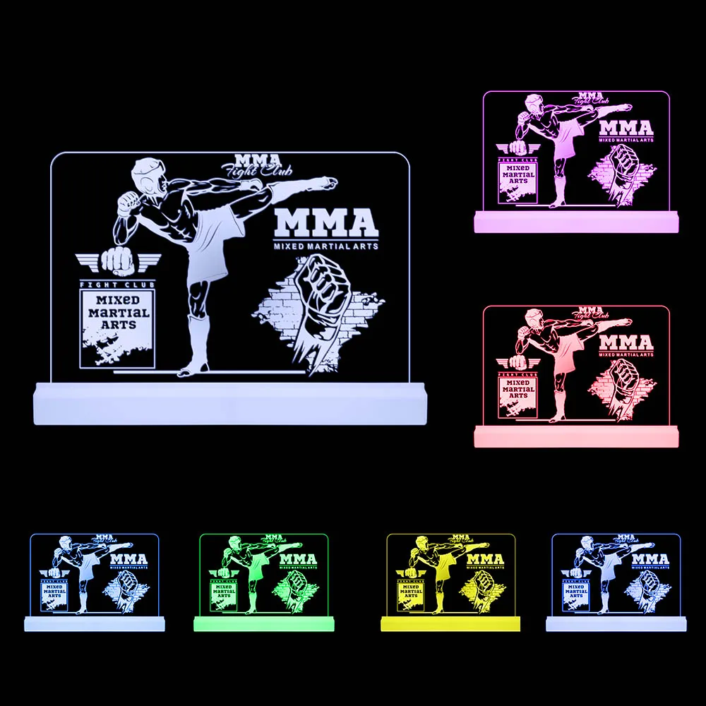 MMA Fighter Boxing Acrylic LED Light Mixed Martial Arts Handmade Designed Desktop Night Lamp Fighting Club Decoration Boxer Gift