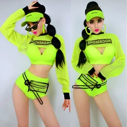 Jazz Dance Costume Female Dj Gogo Dancer Outfits Green Bikini Cropped Tops Hip-Hop Clothes For Women Bar Stage Costume DNV14903