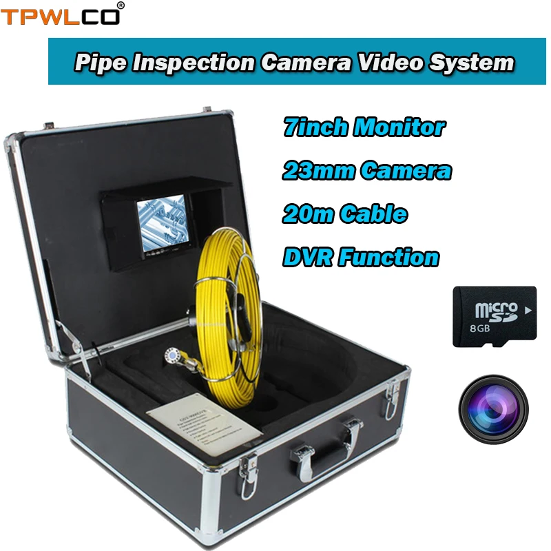 

Endoscope Drain Pipe Inspection System With 7" Monitor 23mm Video Camera Head Camera Viewing Angle 120degree 20m Cable DVR