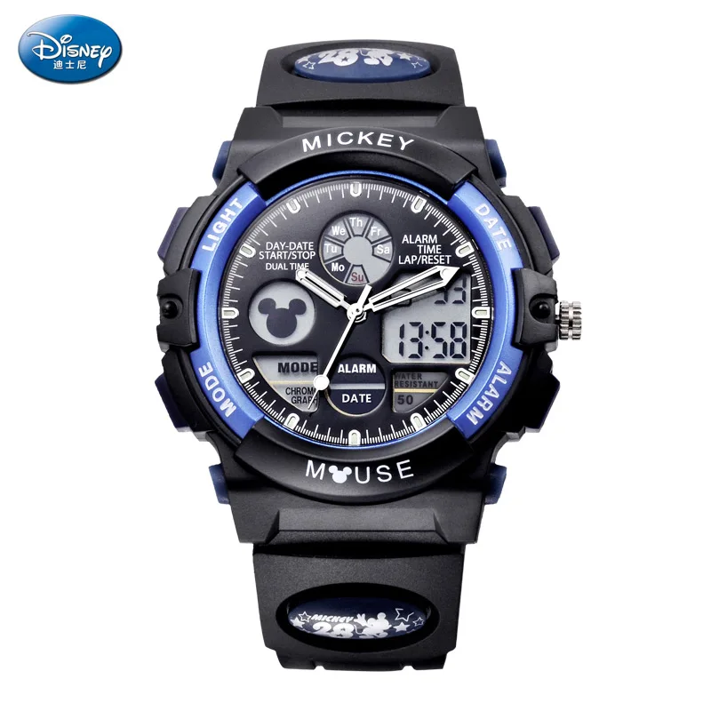 Disney Original 50M กันน้ำเด็ก Dual LED เด็กกีฬานาฬิกานาฬิกาข้อมือ Reloj Deportivo Hombre Reloj ดิจิตอล Montre