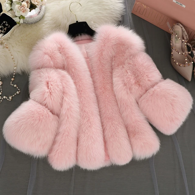 Hjqjljls 2021 Winter Women Thick Warm Pink Fur Coat Fashion Faux Fox Fur Coat Female Three Quarter Sleeve Artificial Fur Jacket Fur Faux Fur AliExpress