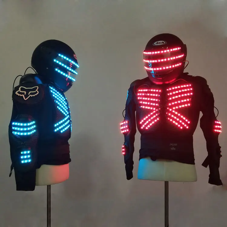 DHL LED Jacket Colorful remote control luminous armor set men bar wine helmet LED lighting clothing stage costume