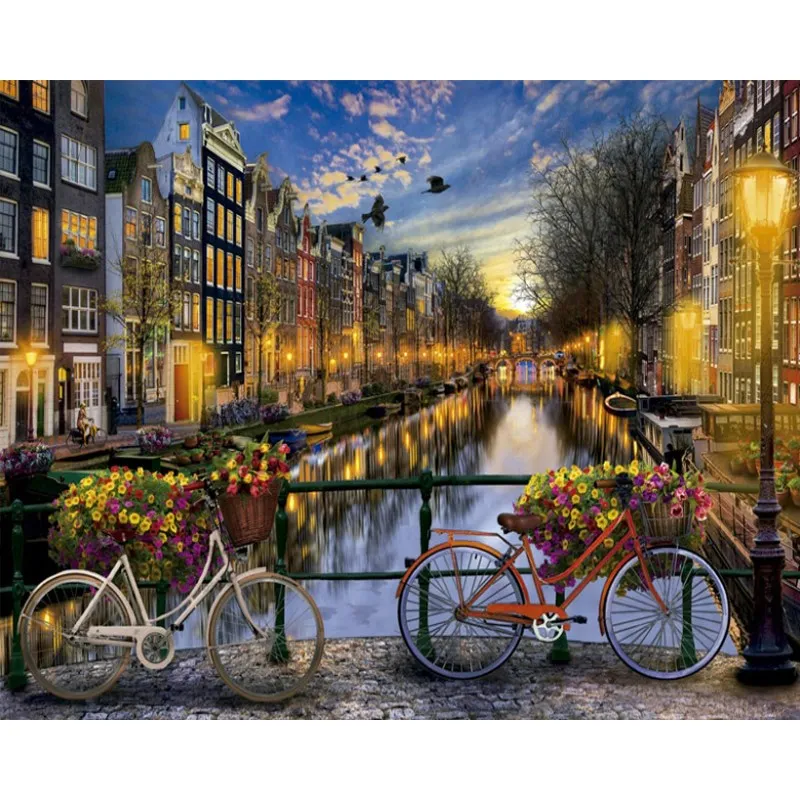 Amsterdam dipinto dai numeri paesaggio città cornice tela per adulti kit fai da te disegno immagine colorazione per numero decorazione arte