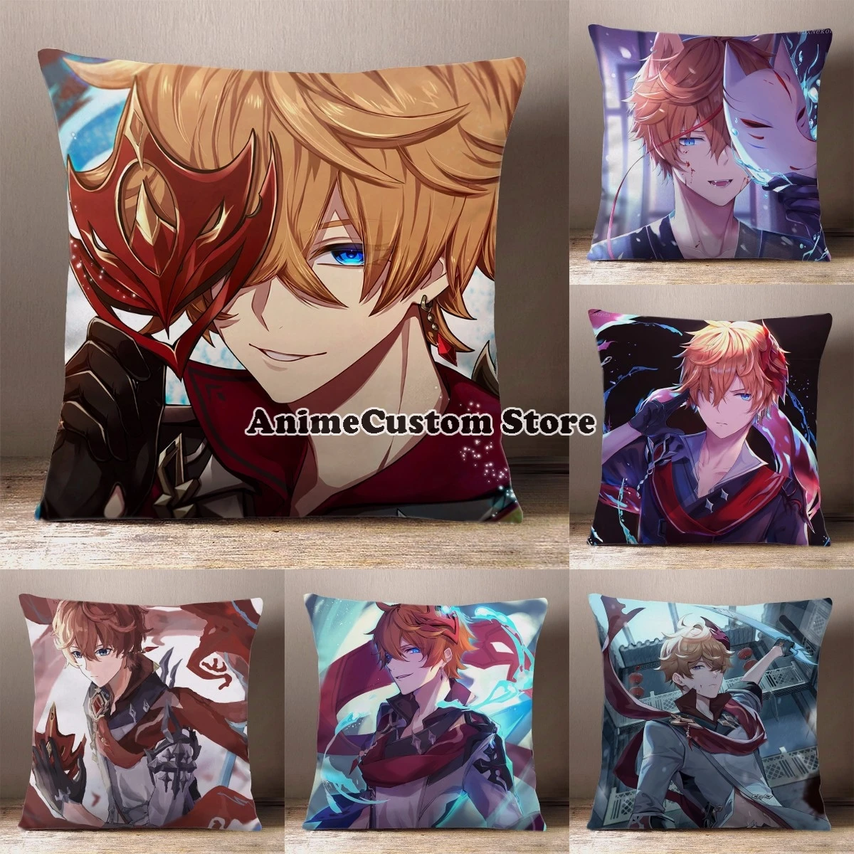 Anime Tartaglia Genshin Impact Cosplay Cartoon Printing Square Throw Pillow Siesta Dakimakura Dakimakura Sofa Back Cushion Gifts