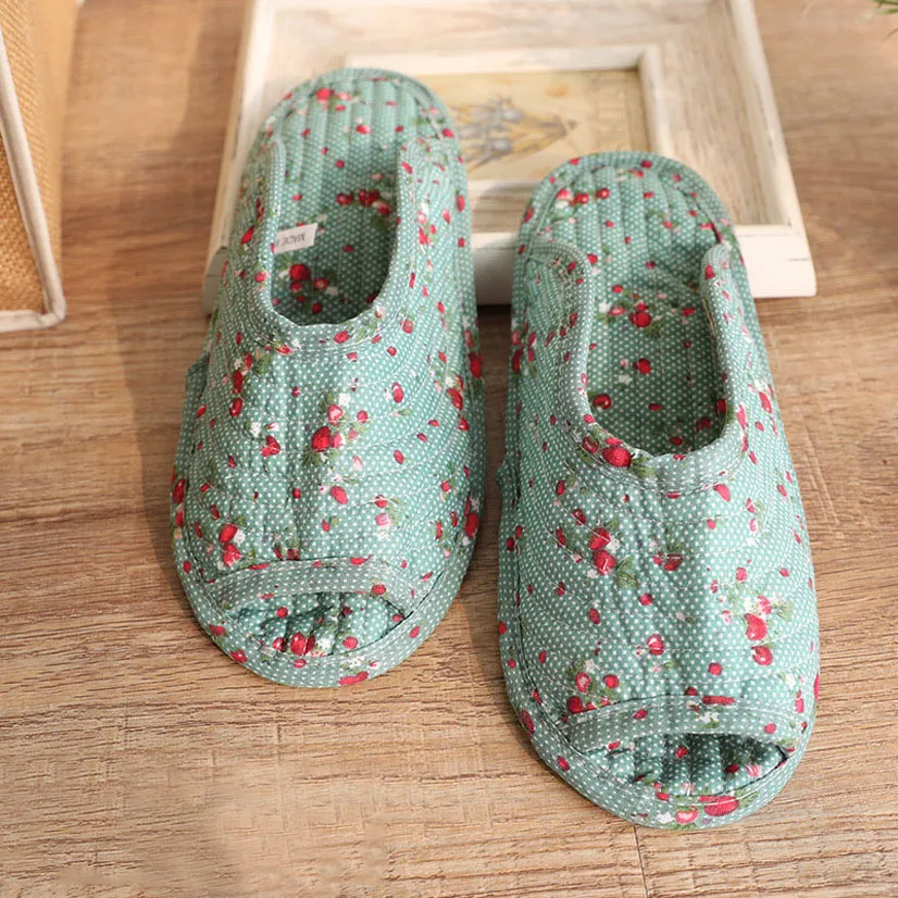 Floral Women\'s Slippers Home Cotton Slippers Inside Floor Unisex Soft-soled Non-slip Shoes Flat Female Slippers House New 2021