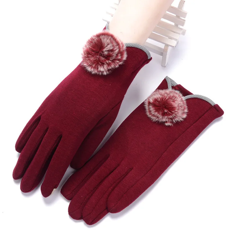 Guantes suaves de terciopelo para mujer, manoplas elásticas a prueba de viento para ciclismo, con bola de interior y pantalla táctil, estilo sencillo y a la moda, para invierno