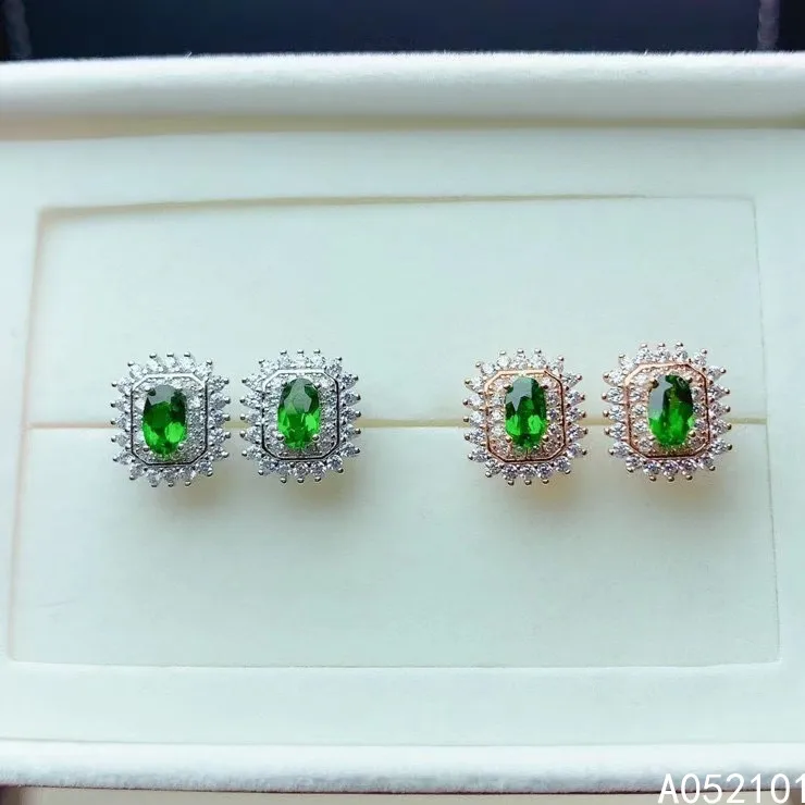 

KJJEAXCMY fine jewelry 925 silver natural Diopside new girl classic earrings ear stud support test Chinese style with box