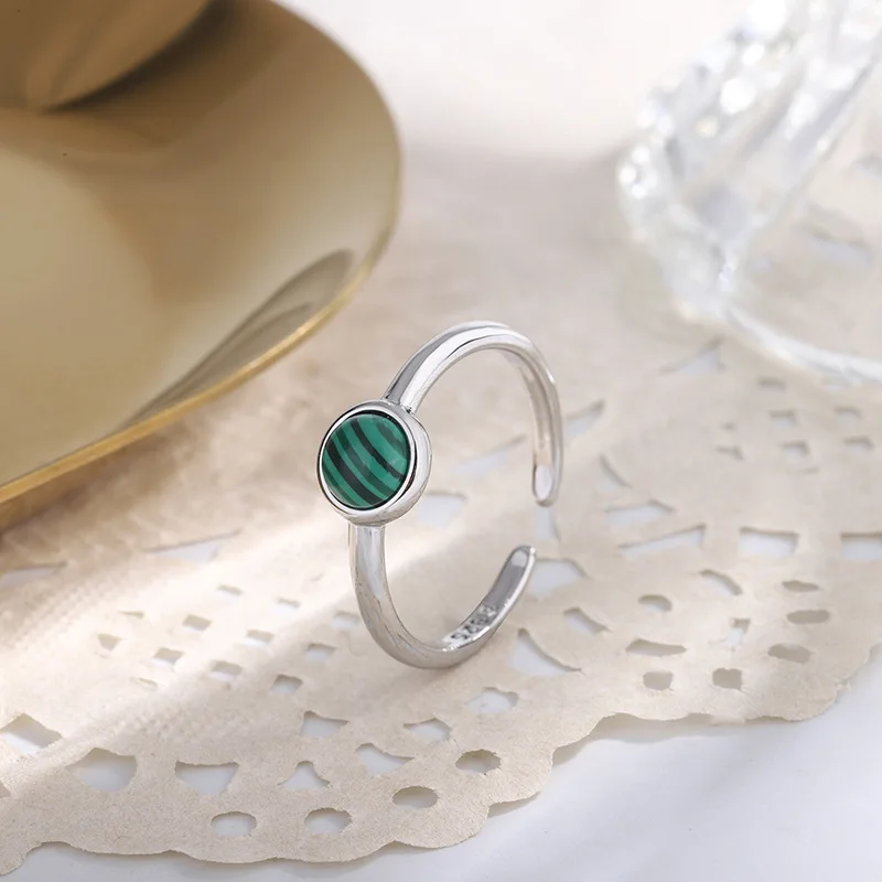 VENTFILLE 925 Sterling Silver Creative Malachite Ring For Women Green Round Simple Personality Trendy Jewelry 2021 New