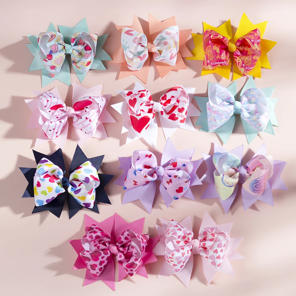 22 PCS/LOT, 4.7 inch Double Layered Ribbon Bow Hair Clips, Kids Girls Twisted Grosgrain Bow With Alligator Clips