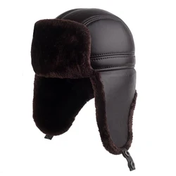 Leather hat male northeast Leifeng hat middle-aged and elderly winter thickened earmuffs warm hat cotton dad grandpa old man hat