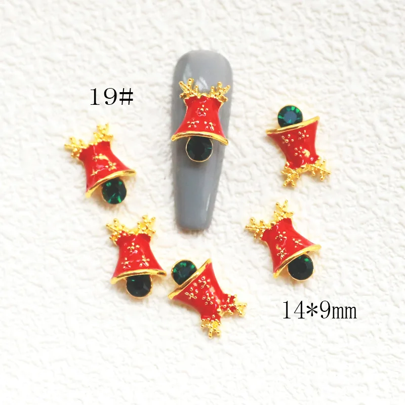 Adornos navideños para uñas, adornos de Metal con diamantes, árbol de Navidad, Santa Claus, campana, copo de nieve, alce, manzana, suministros de decoración de uñas, 20 Uds.