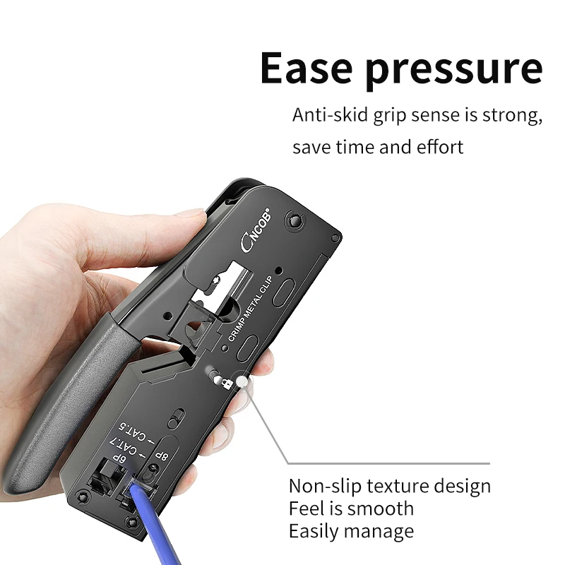 Cncob RJ45 RJ12 Crimp Tool Gemakkelijk Druk Ethernet Kabel Krimptang Wire Cutter Spiler Crimper Voor Cat8 Cat6 Cat7 Cat6a connector