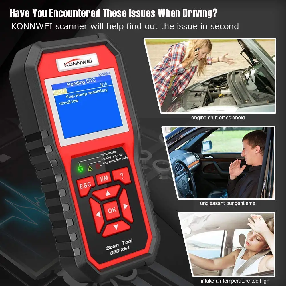 Professional OBD2 Scanner Automotive Code Reader KW850 OBD II & EOBD Code Scanner Auto Diagnostic Tool for All Cars After 1996